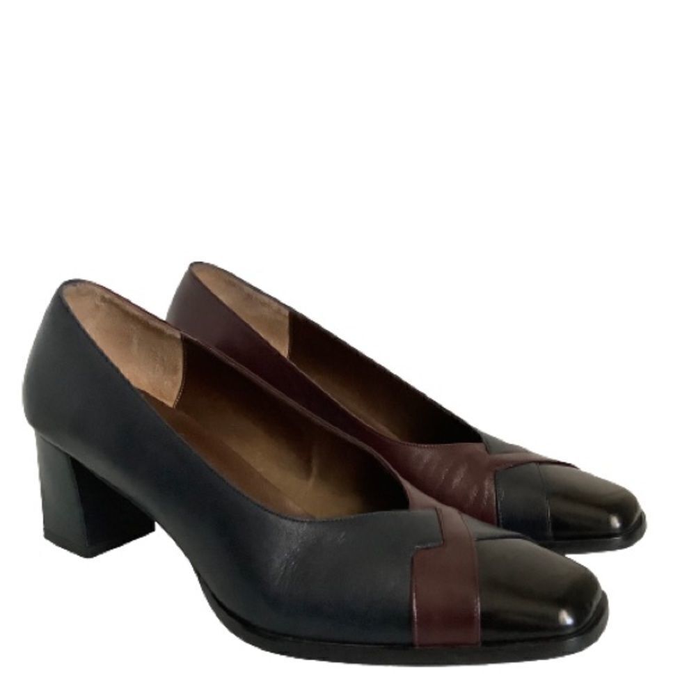 ‎LA REBECCA FIRENZE LEATHER BLOCK HEEL SHOES SIZE 8B